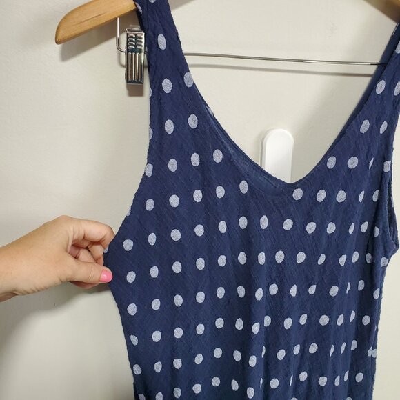 BELLA AMORE Linen Blend Summer Dress Polka Dot Layered Blue White Women's Small - Picture 2 of 9
